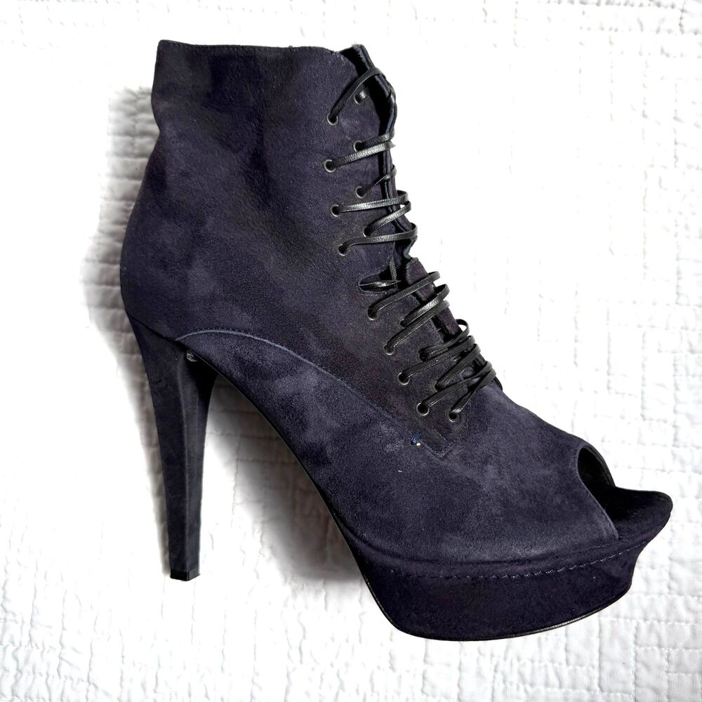 Dark Purple/Plum Suede Lace Up Peep Toe Platform Ankle Booties Size 9 Vero Cuoio